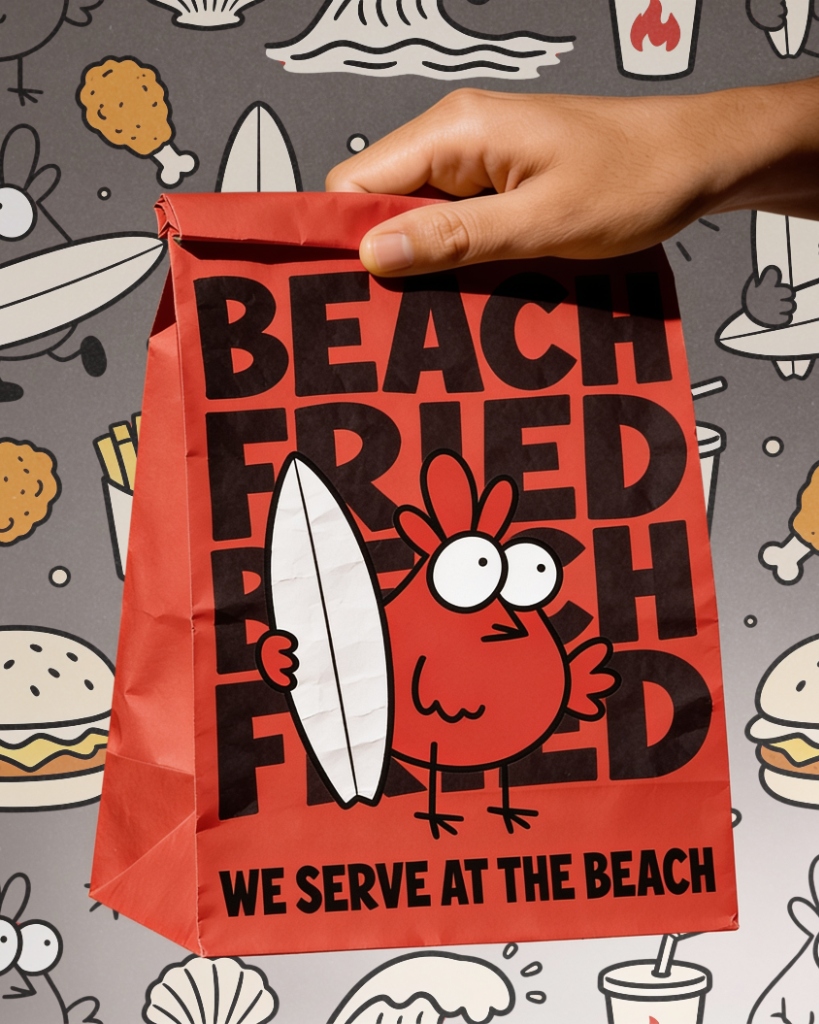 Beach Fried custom takeout paper bag mockup