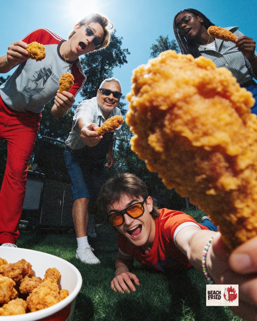 Beach Fried lifestyle social campaign eating on grass