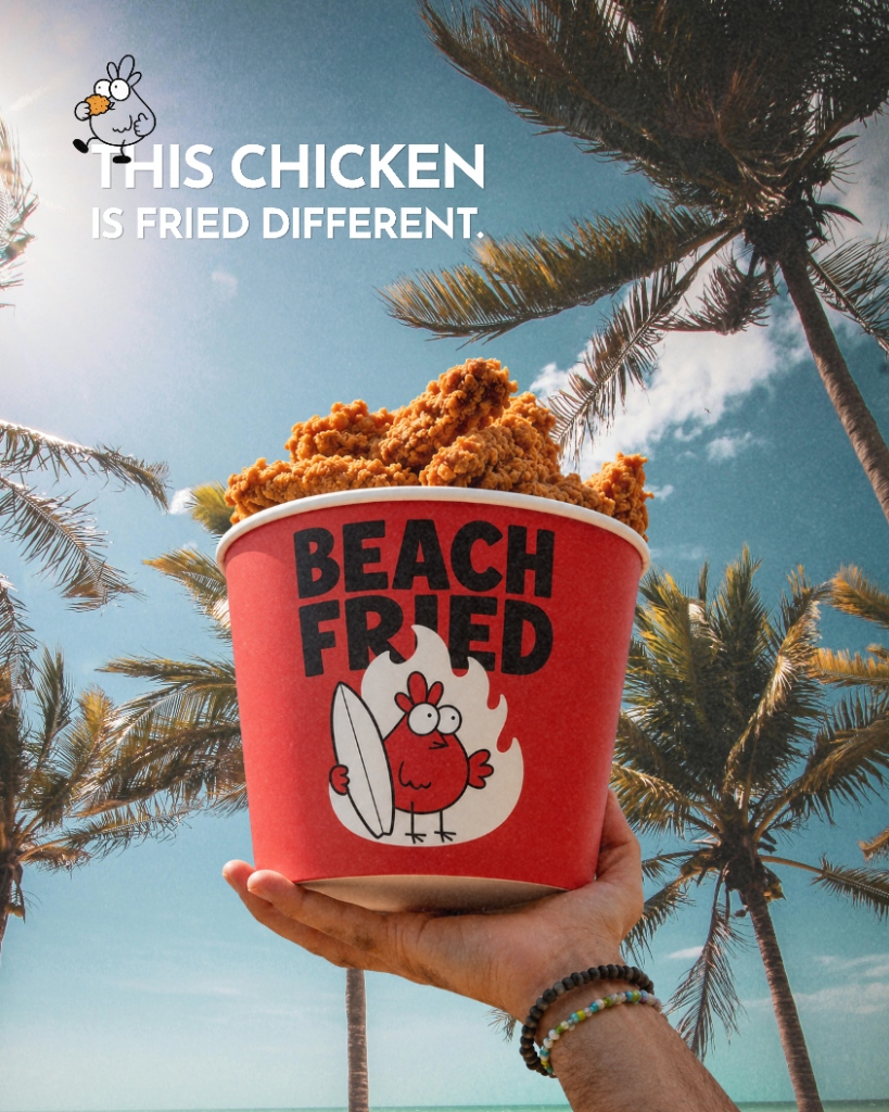 Beach Fried bucket campaign visual: This chicken is fried different