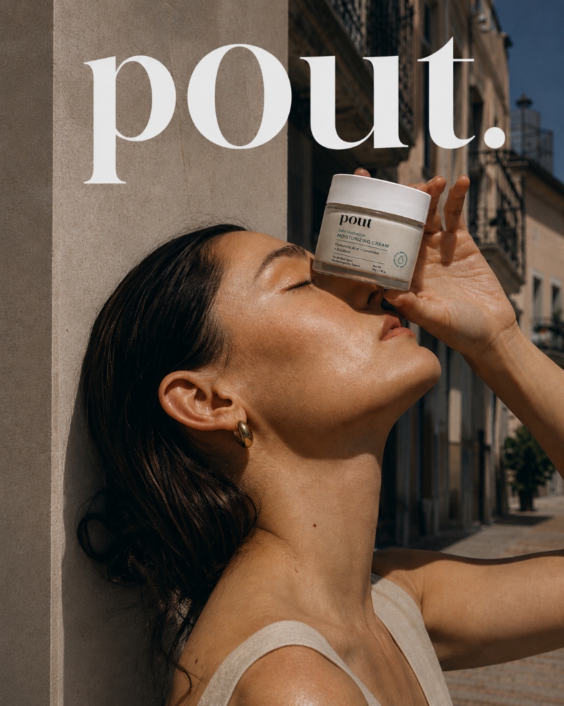 Pout skincare French beauty campaign model presentation