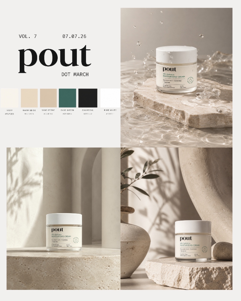 Pout Cream texture liquid splash and product jars